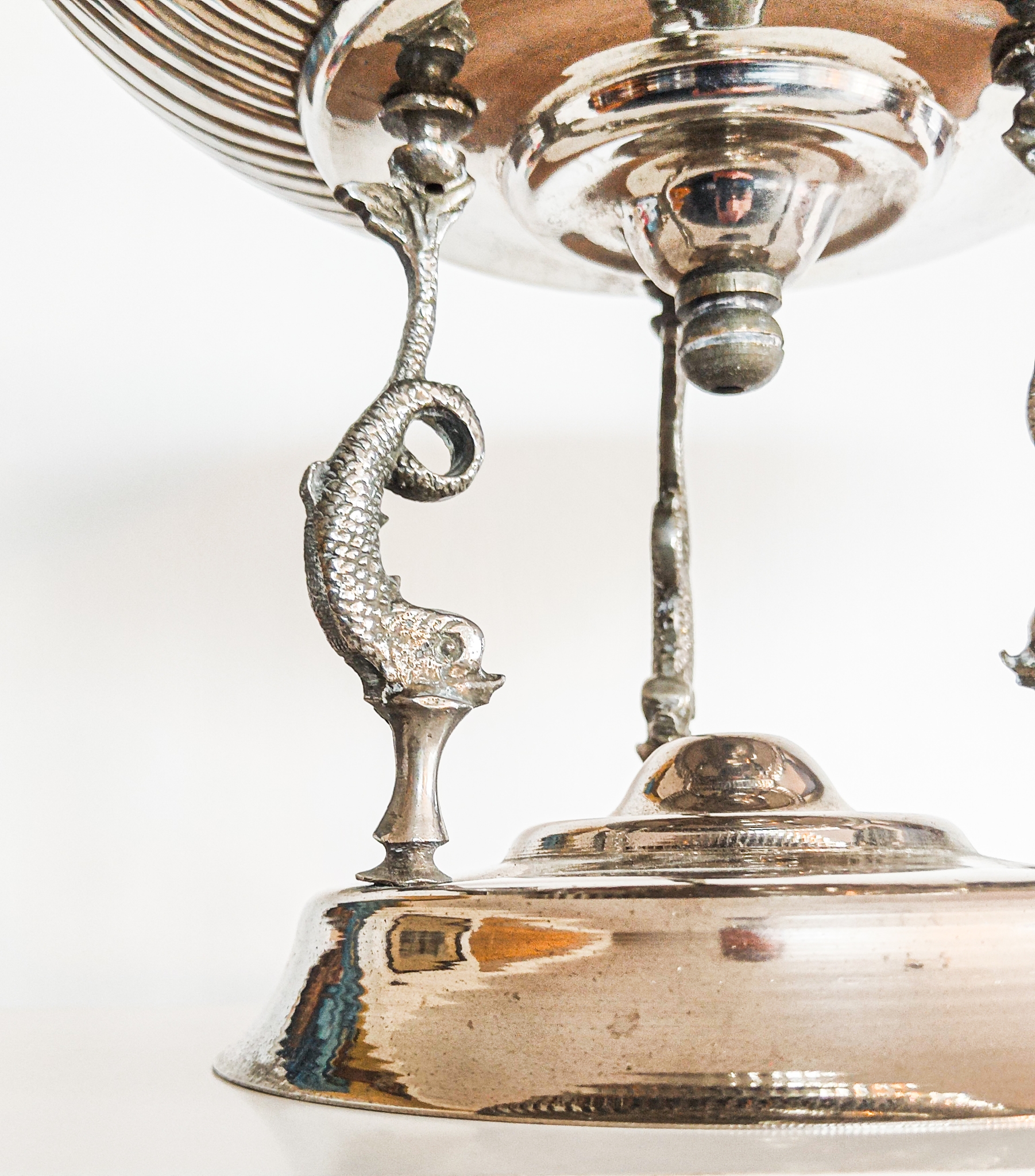 Antique Style Silver-Plated Footed Centerpiece Bowl – Triple Dolphin Pedestal