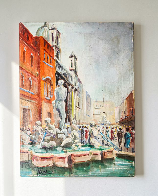 Fontana del Moro Rome Oil on Canvas by August Mosca Fontana del Moro Rome Oil on Canvas by August Mosca