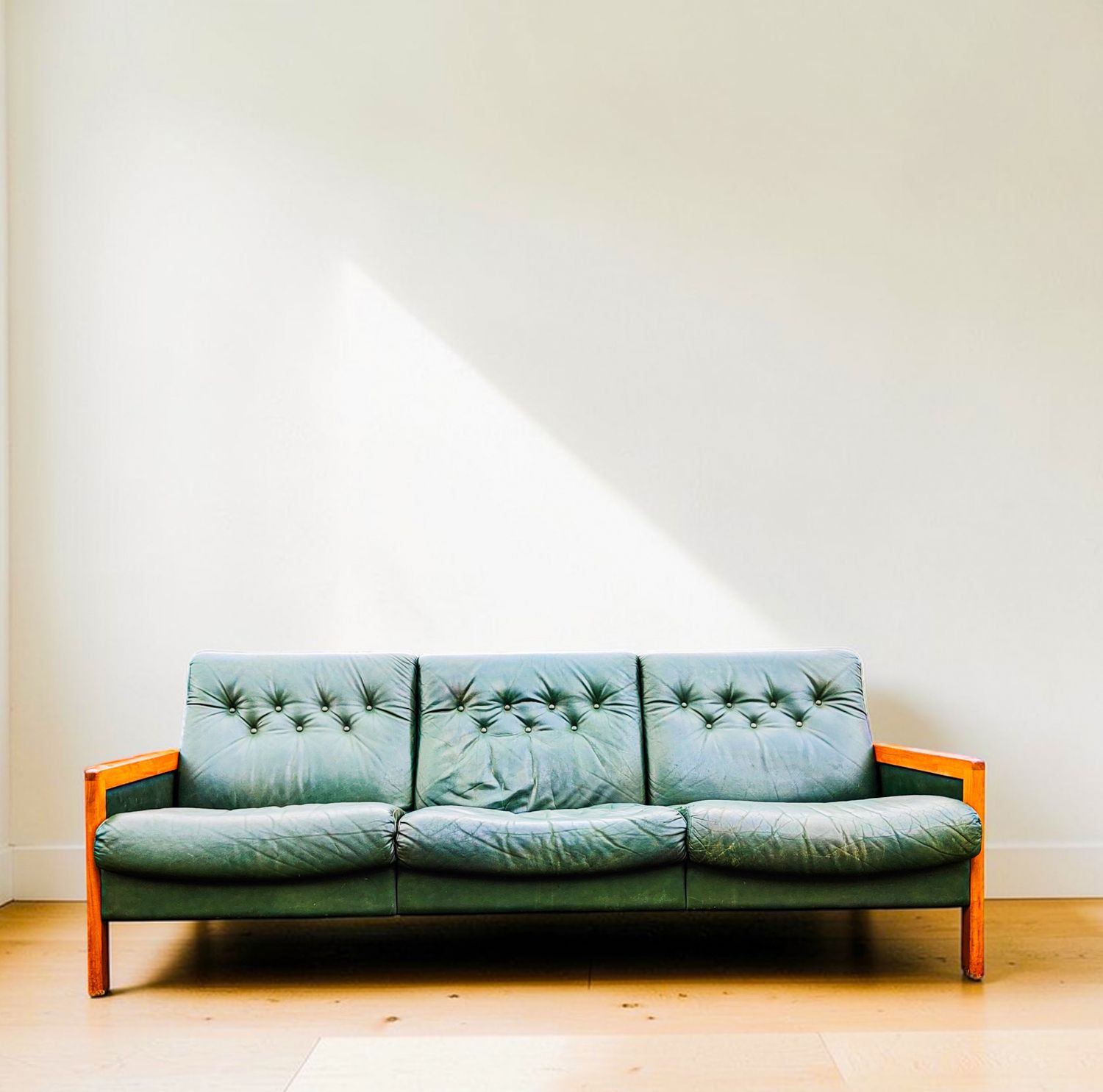 1960s Knut Saeter for Vatne Mobler 3 Seater Sofa in Green Leather with Teak Frame.