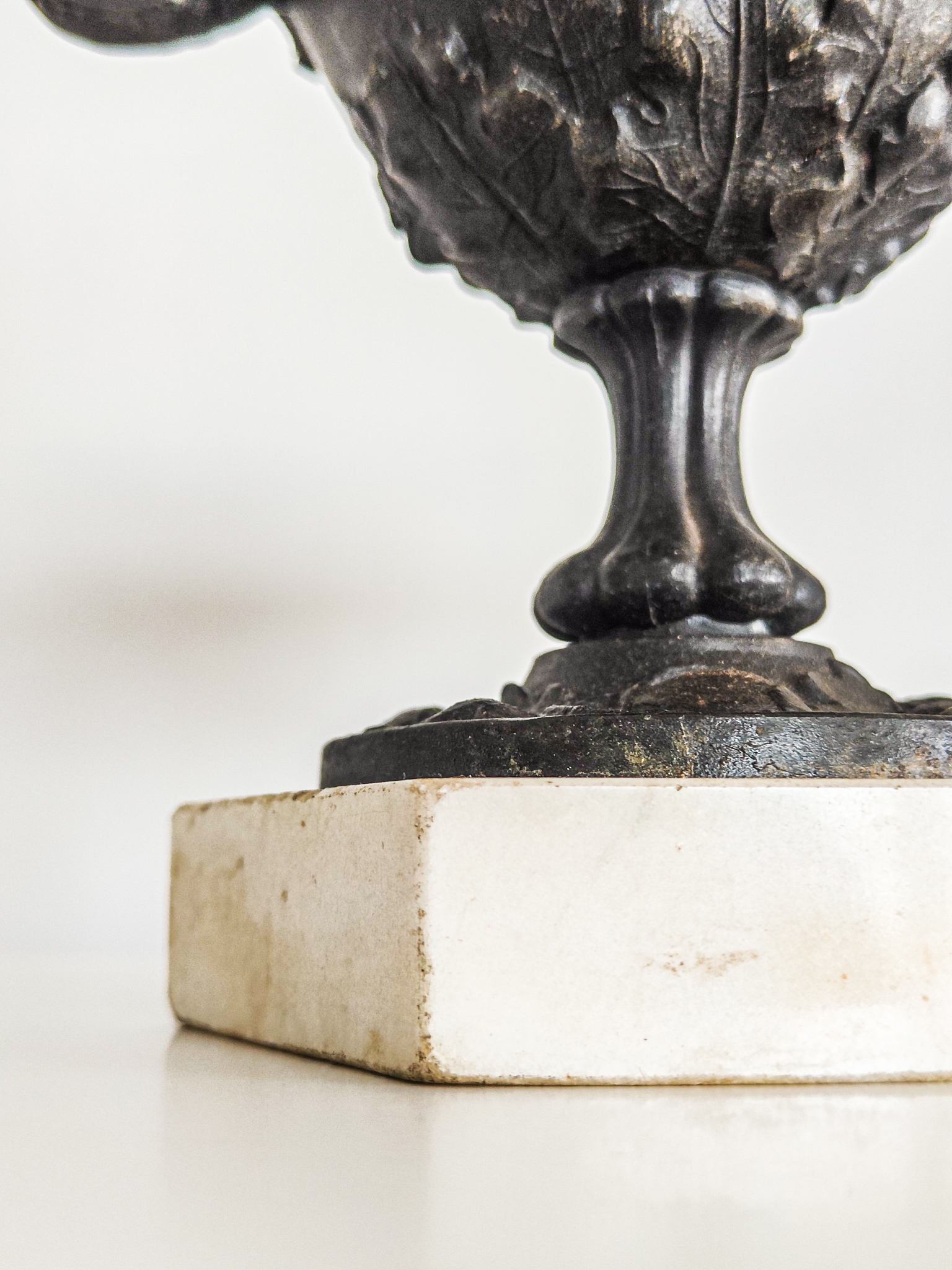 Antique Bronze Finished Oak Leaf Urn on Marble Plinth