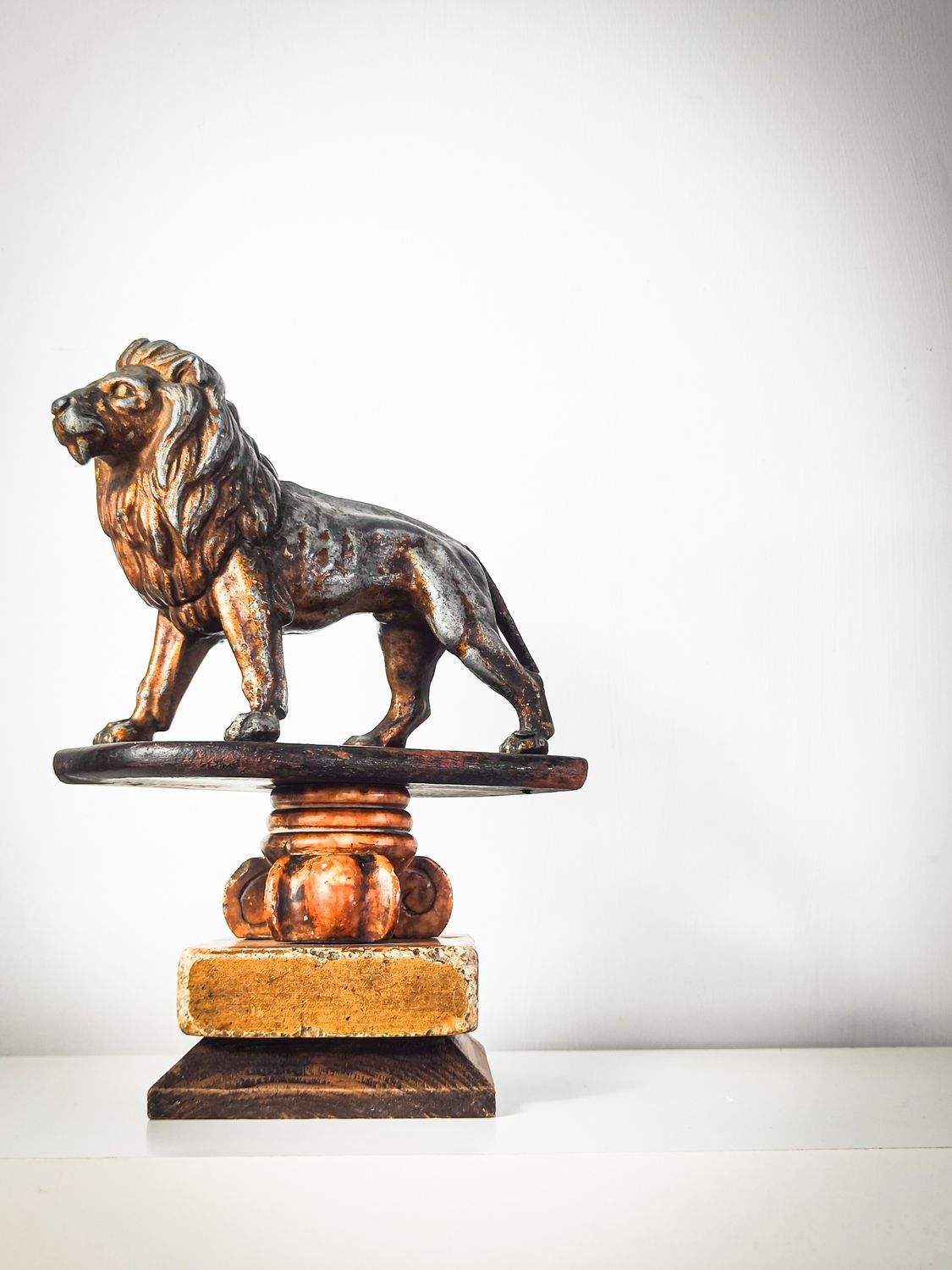 19th Century Cast Metal Lion Finial on Neoclassical Soapstone Pedestal