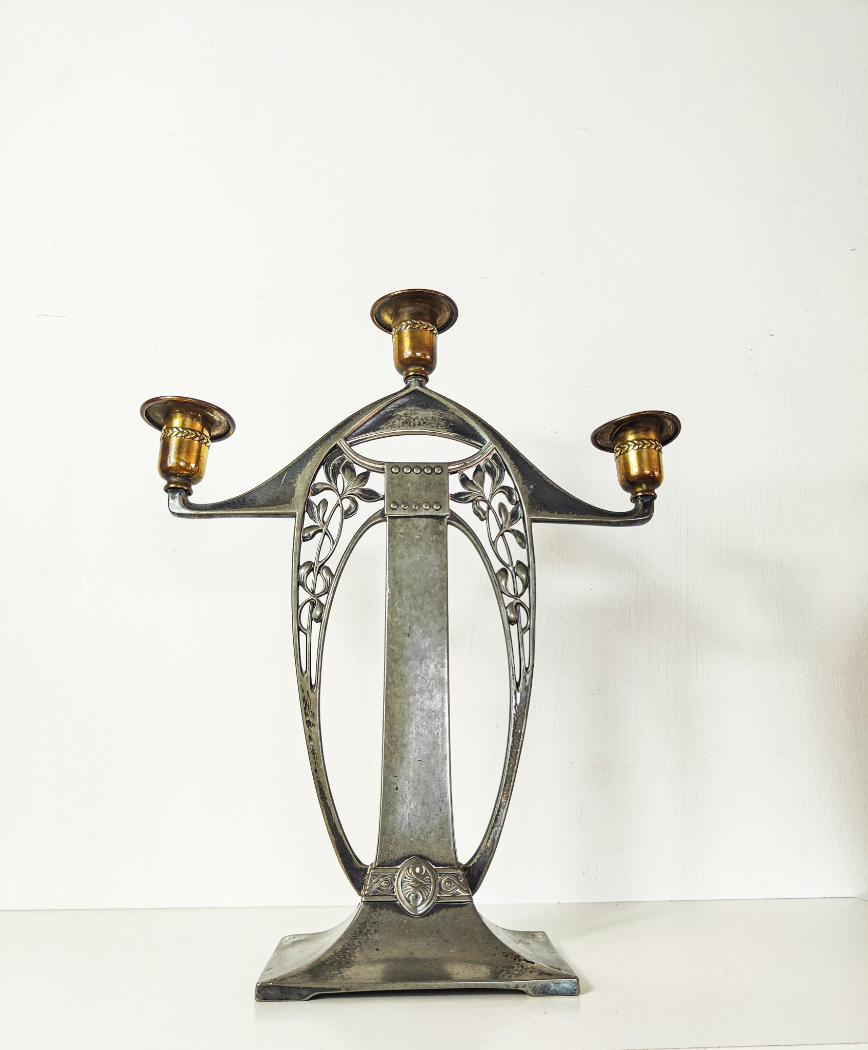 WMF Art Nouveau Pewter & Brass Candelabra