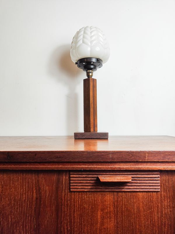 French Art Deco Table Lamp with Frosted "Artichoke" Glass Shade