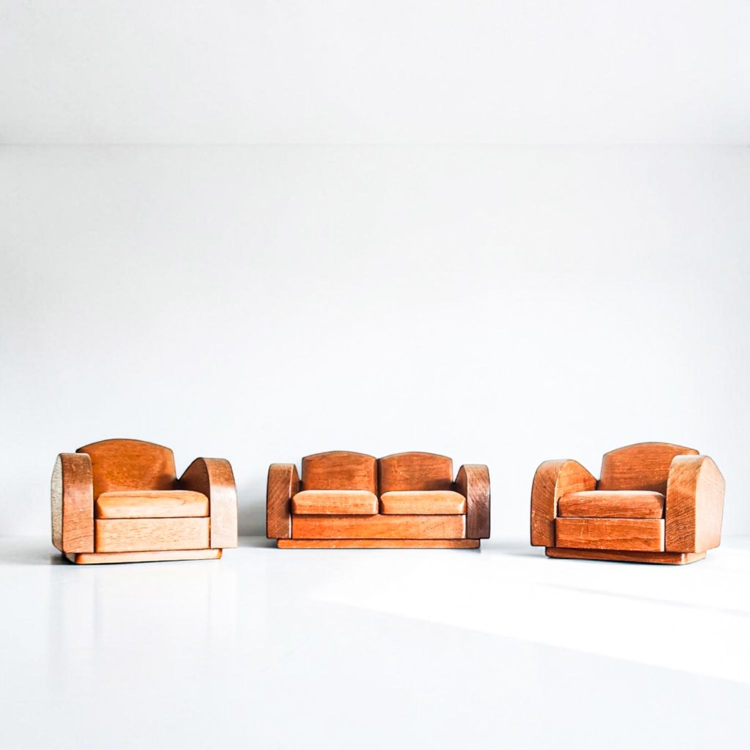 Art Deco Style Miniature Teak Lounge Set | Hidden Jewelry Suite