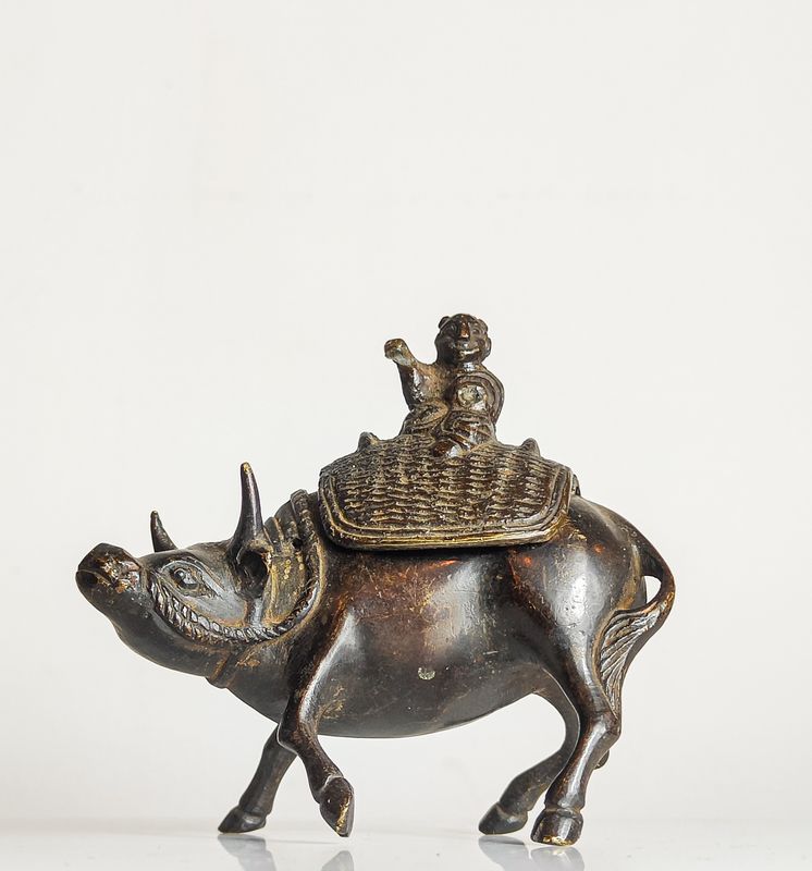 Antique Chinese Bronze Laozi Water Buffalo Incense Burner