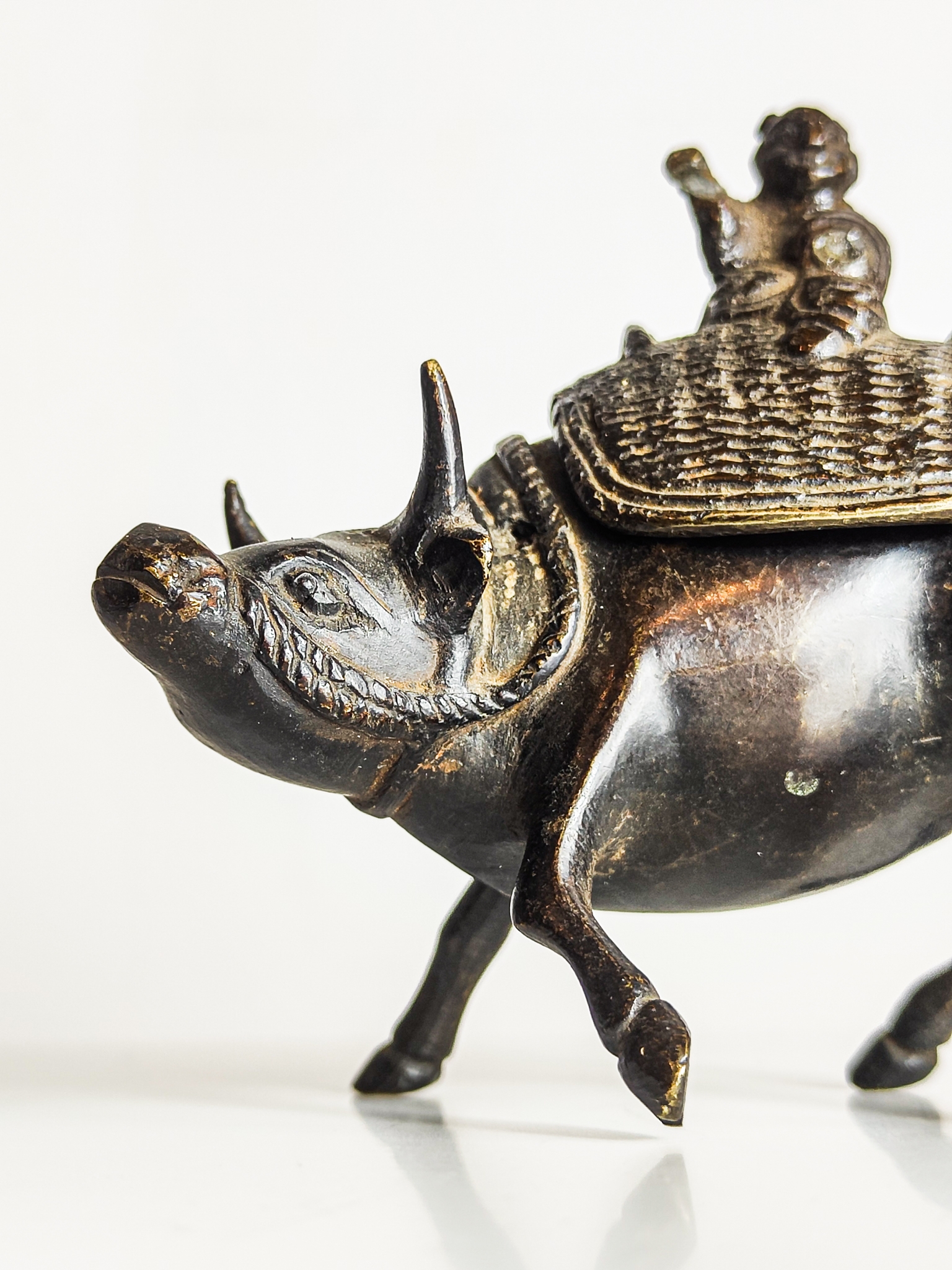 Antique Chinese Bronze Laozi Water Buffalo Incense Burner