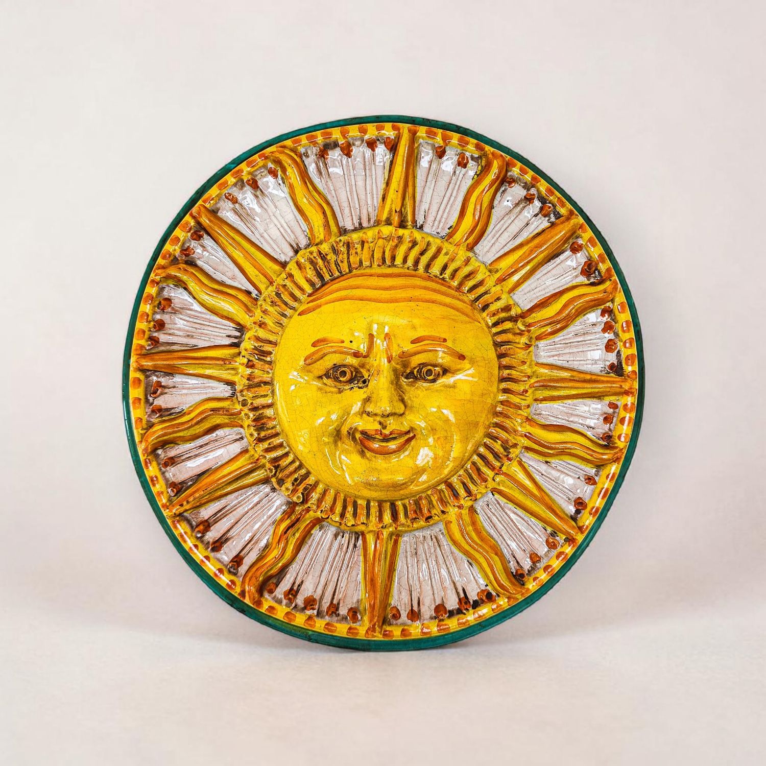 Authentic P.A.M.A. Acquapendente Italy Ceramic Sun Wall Art 20th Century Majolica