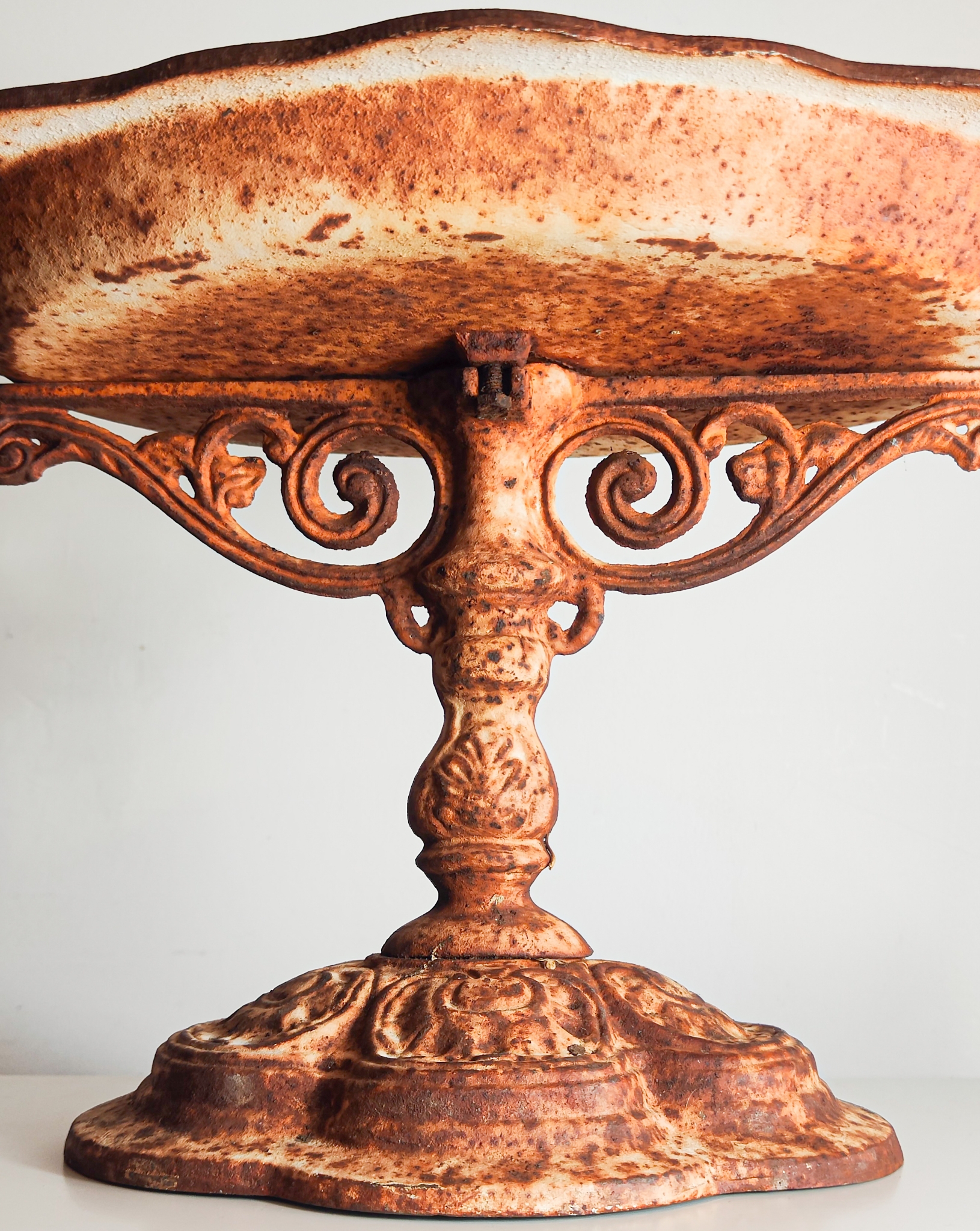 Vintage French Cast Iron Bird Bath & Feeder Rustic Garden Pedestal
