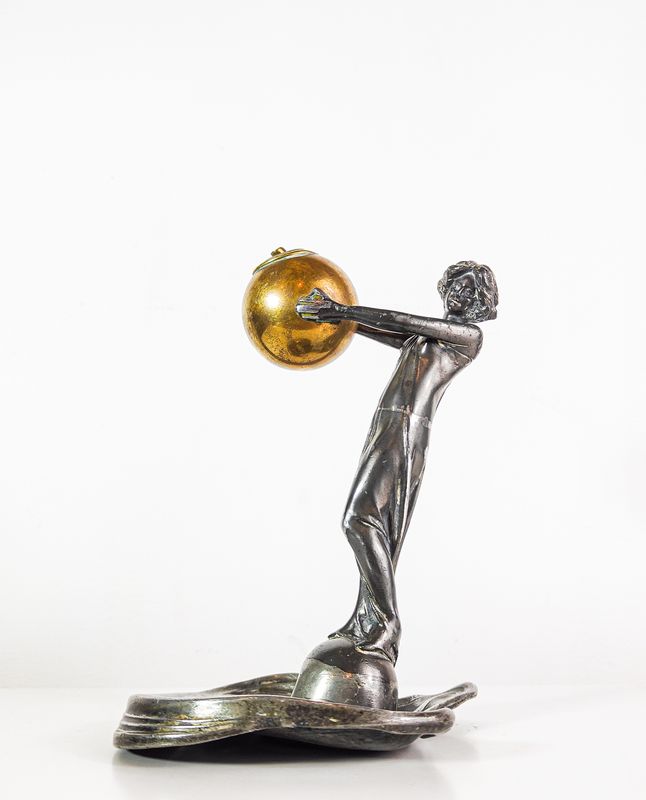 Antique WMF Art Nouveau Silver-Plated Cigarette Lighter & Ashtray Antique WMF Art Nouveau Silver-Plated Cigarette Lighter & Ashtray "The Orb Bearer" (c. 1900)