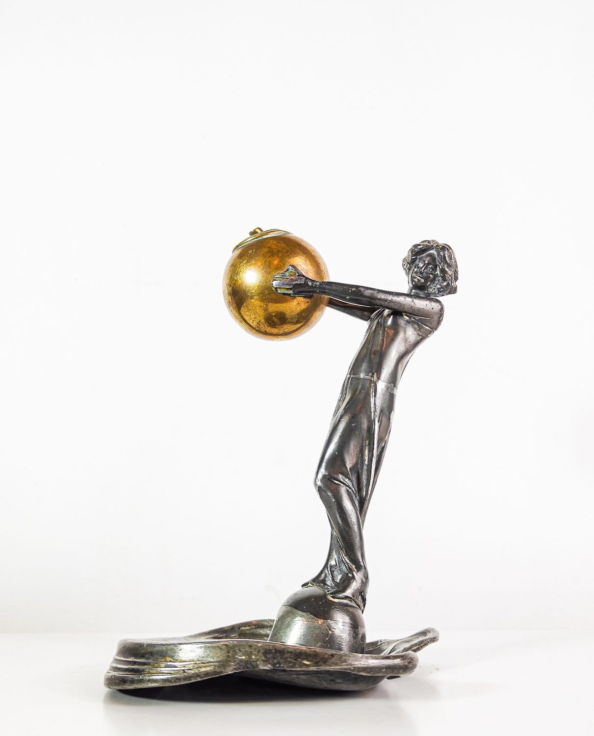 Antique WMF Art Nouveau Silver-Plated Cigarette Lighter & Ashtray  "The Orb Bearer" (c. 1900)
