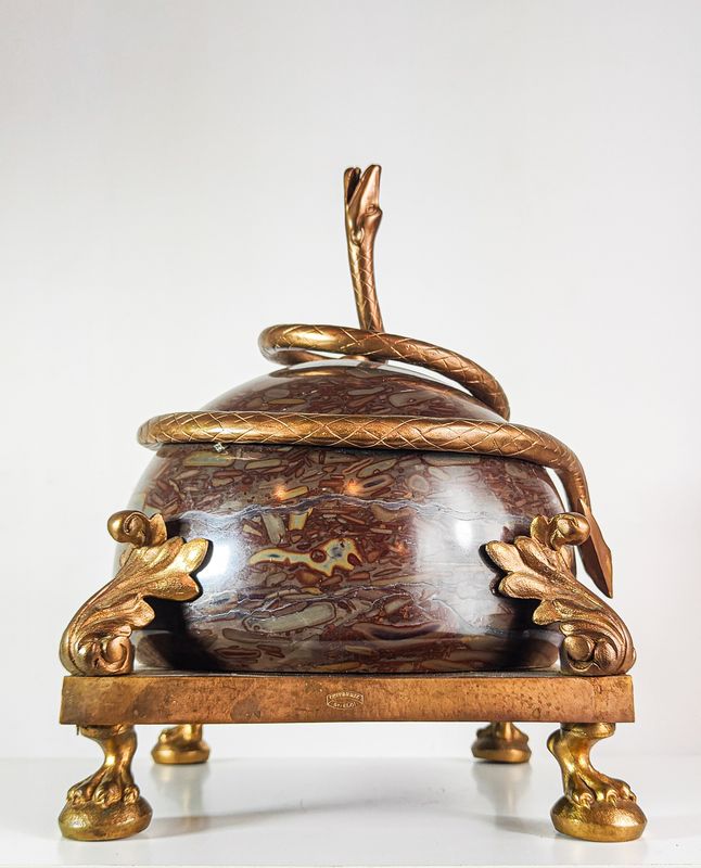 Antique French Bronze & Breccia Marble Table Centerpiece by Cuivrerie Saint-Éloi, c. 1900 Antique French Bronze & Breccia Marble Table Centerpiece by Cuivrerie Saint-Éloi, c. 1900