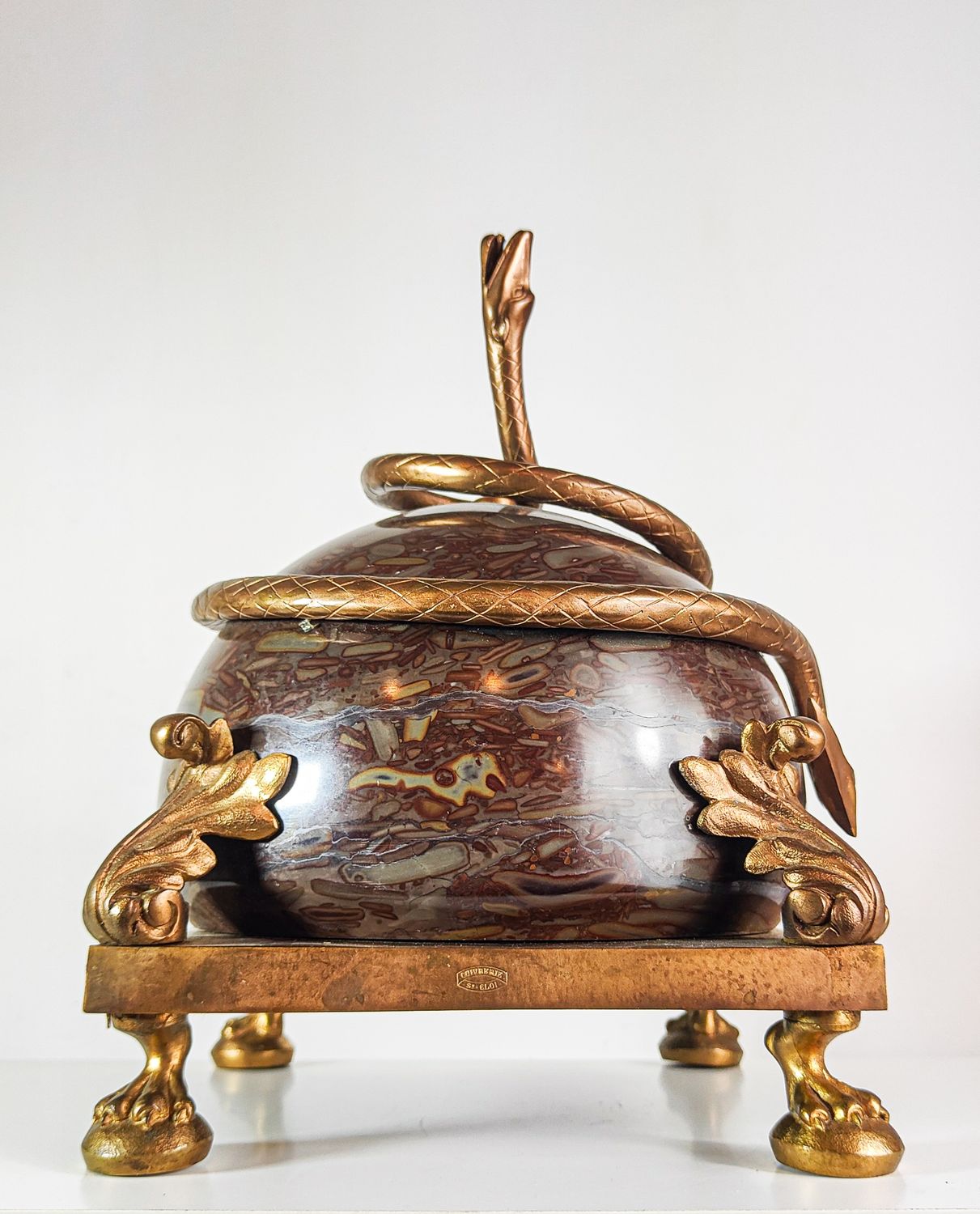 Antique French Bronze & Breccia Marble Table Centerpiece by Cuivrerie Saint-Éloi, c. 1900