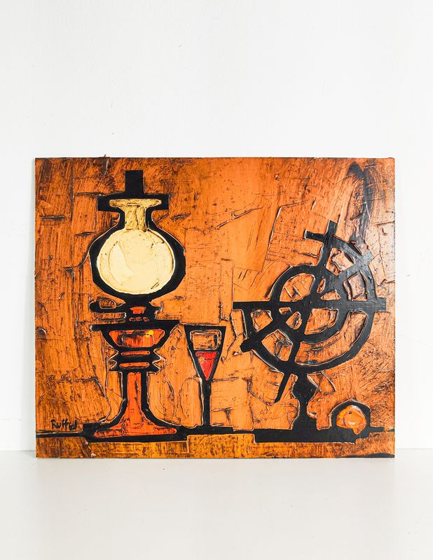 Colin Ruffell (British, b. 1939) Colin Ruffell (British, b. 1939) "Lamp and Globe" Original Mid-Century Modernist Painting