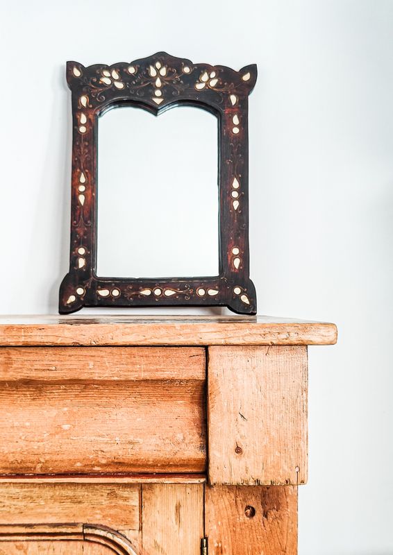Moroccan Mother of Pearl Inlay Arched Wall Mirror Moroccan Mother of Pearl Inlay Arched Wall Mirror