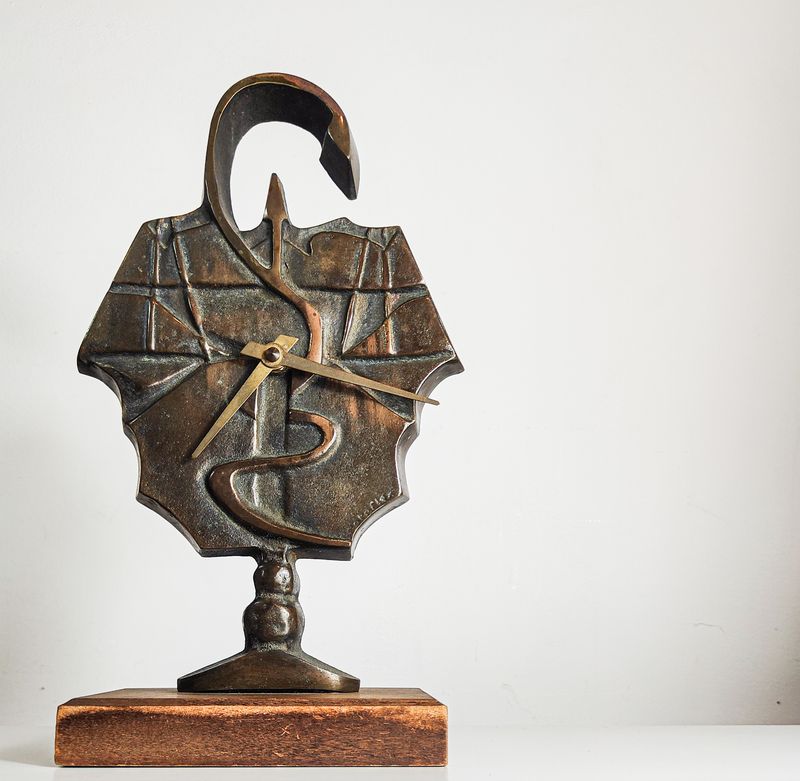 Vintage French Brutalist Bronze Pharmacy Clock by Cotoflex Vintage French Brutalist Bronze Pharmacy Clock by Cotoflex
