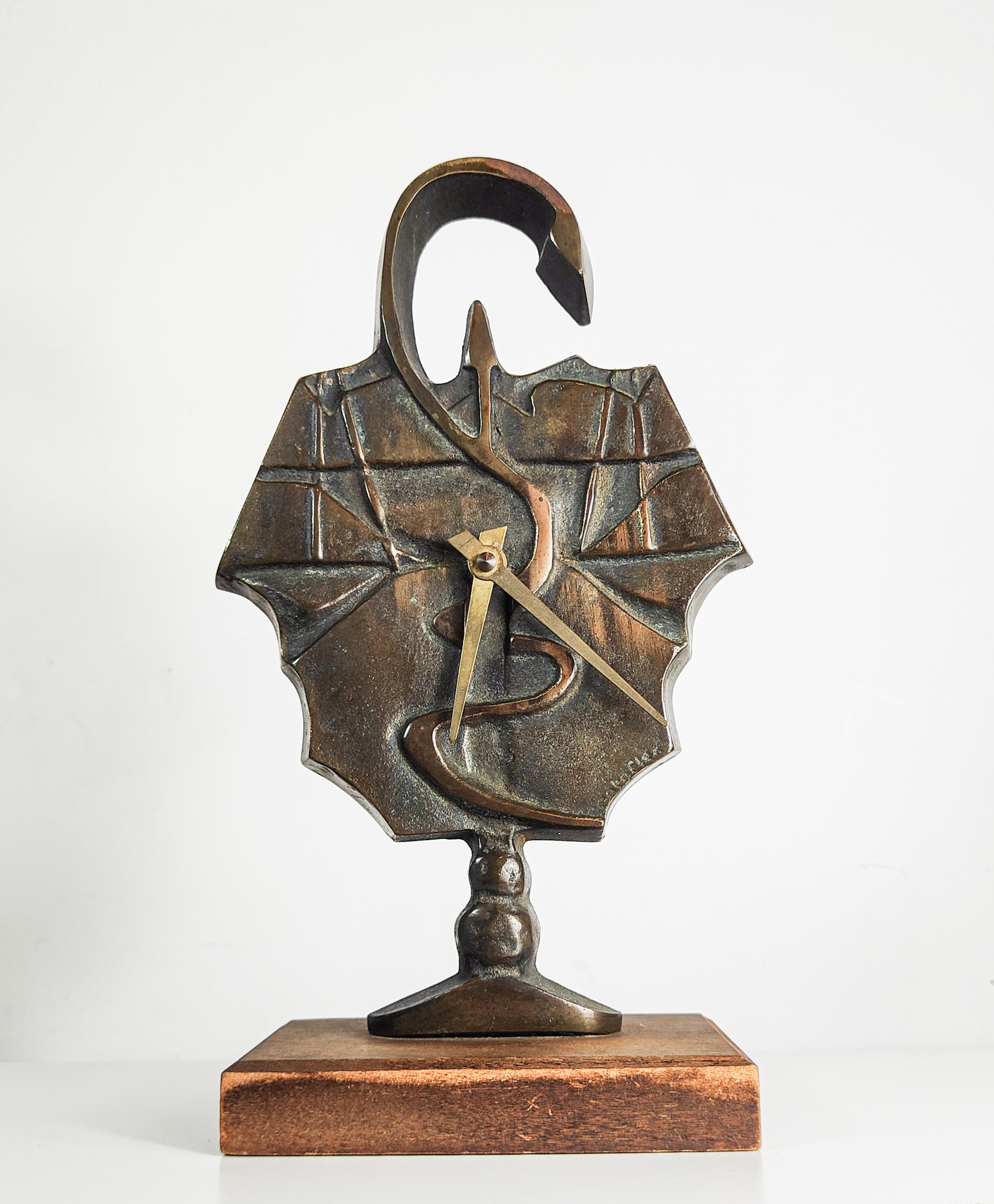 Vintage French Brutalist Bronze Pharmacy Clock by Cotoflex