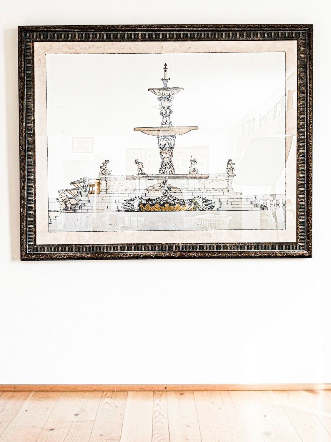  "Fontana Pretoria, Palermo" 1835 Sicilian Architectural Elevation Later Print in Ornate Frame