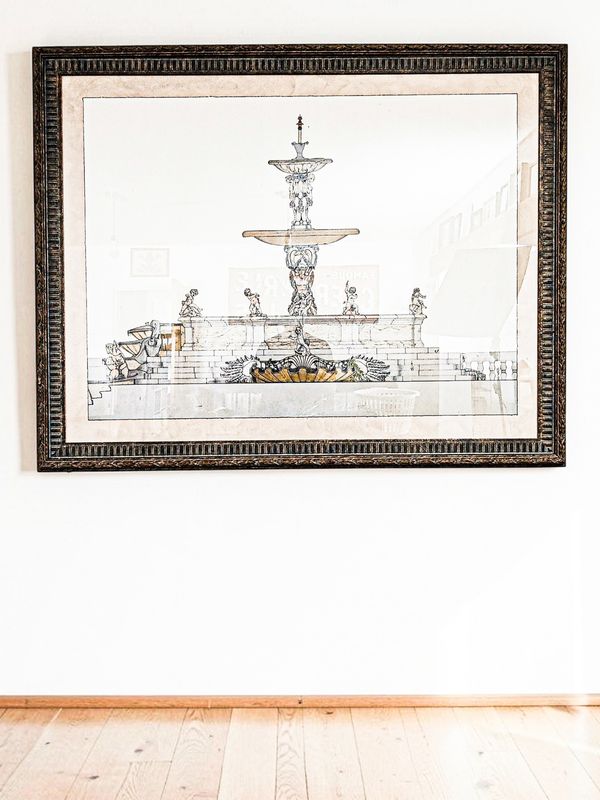  "Fontana Pretoria, Palermo" 1835 Sicilian Architectural Elevation Later Print in Ornate Frame