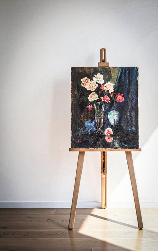 Still Life with Roses Mid-Century Oil on Canvas Signed A. Jullien Still Life with Roses Mid-Century Oil on Canvas Signed A. Jullien