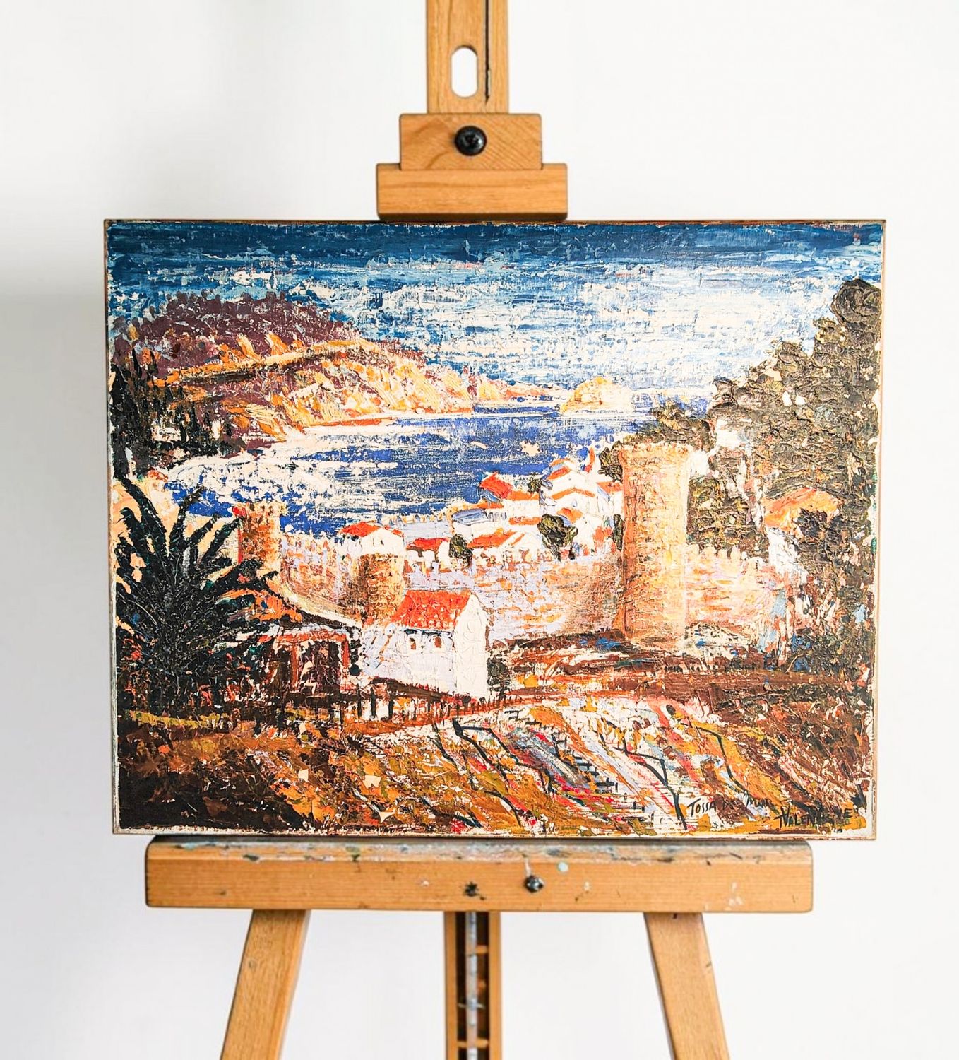 Mid Century Impasto Oil Painting of Tossa de Mar Signed by Valentine