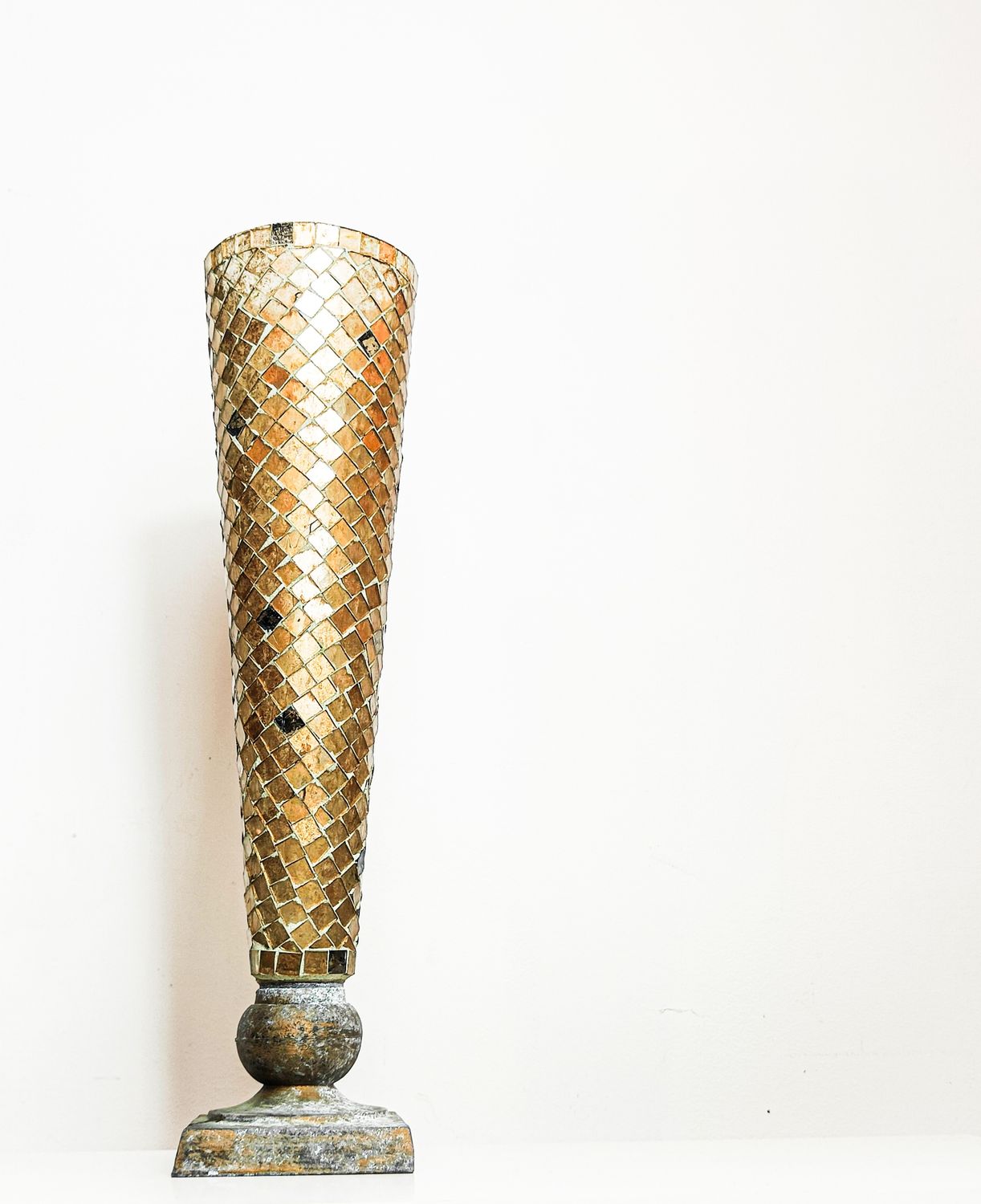 Vintage Gilded Mirrored Glass Mosaic Trumpet Vase