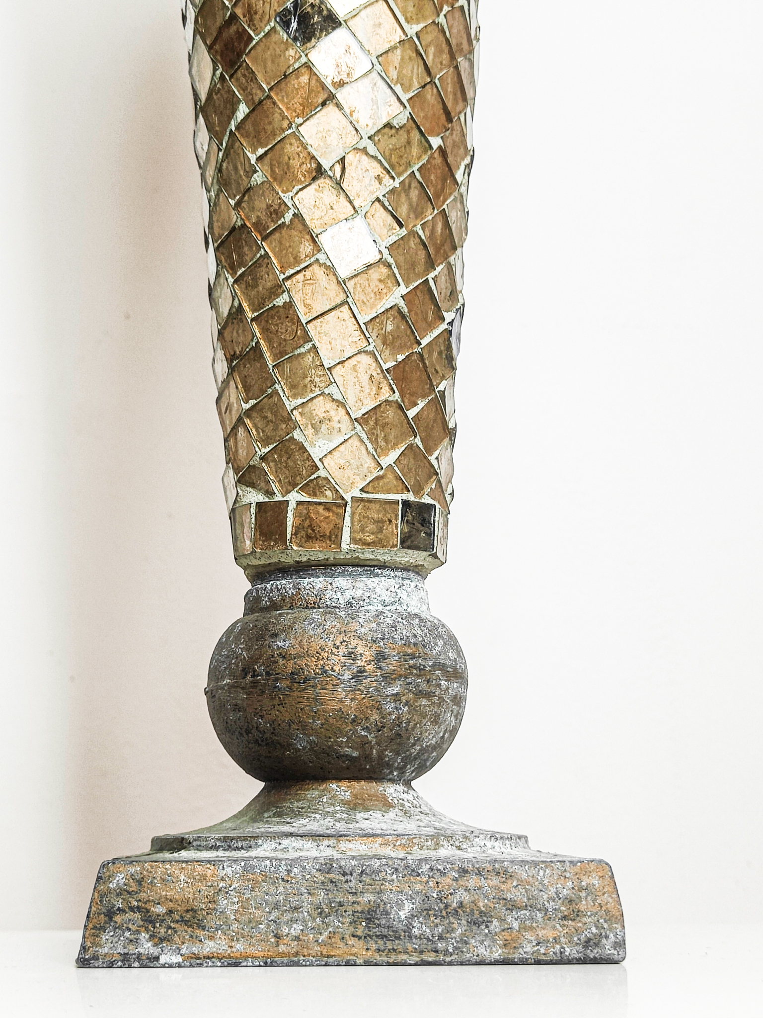 Vintage Gilded Mirrored Glass Mosaic Trumpet Vase