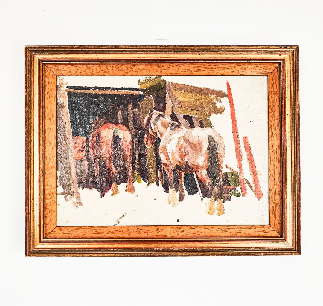 Post-Impressionist Horse Stable Study – Oil on Board
