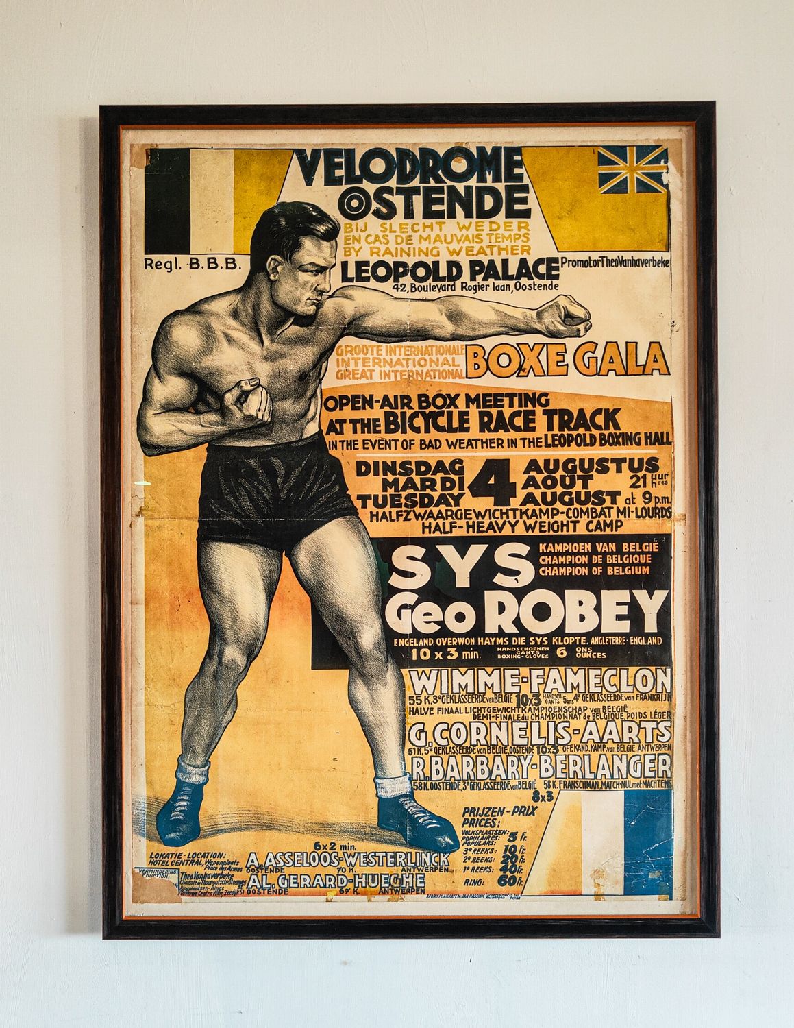 Original 1950s Linen-Backed Belgian Boxing Poster – Original 1950s Linen-Backed Belgian Boxing Poster – "Boxe Gala" Velodrome Ostende (