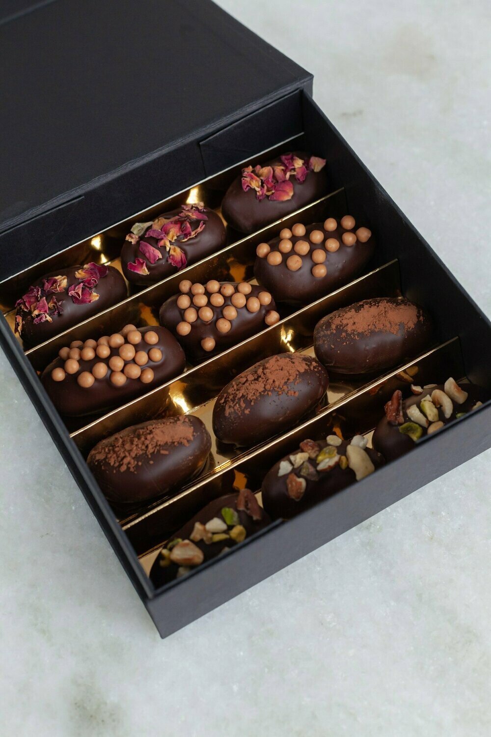 Vegan Friendly Dark Chocolate Medjool date Bonbon Mix Box (12 pcs)