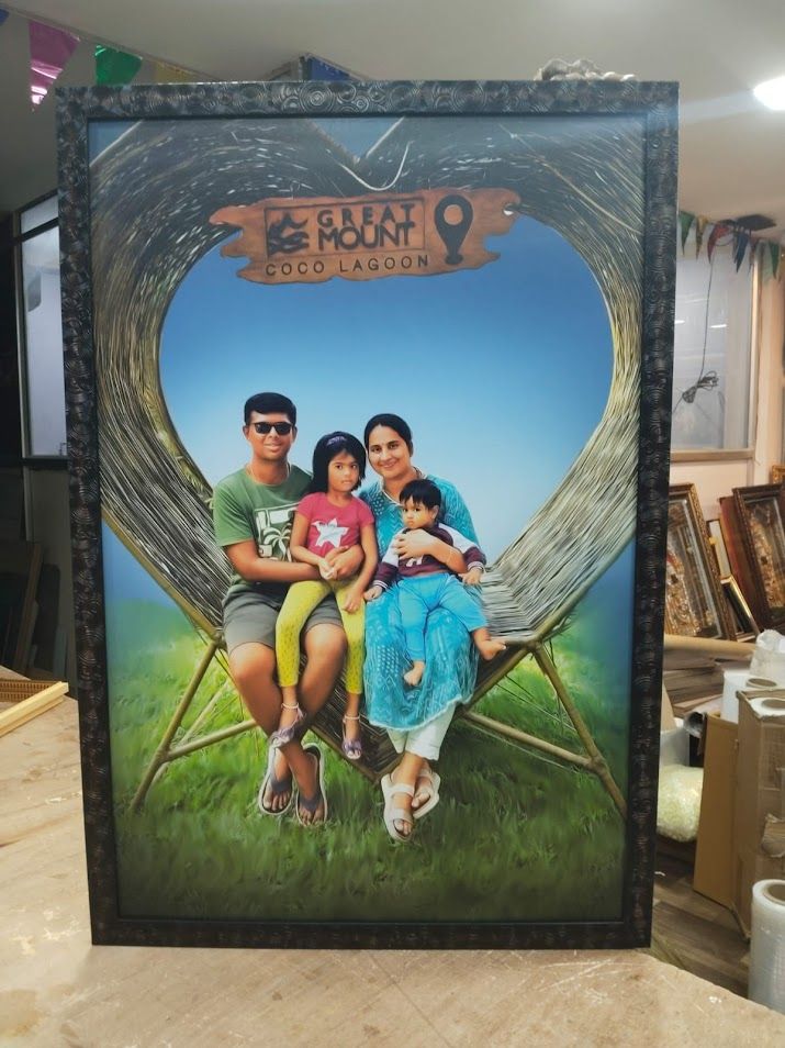 Family Handmade Digital Oil Painting (No Ai Work) Frame Size 16 x 24 Inch