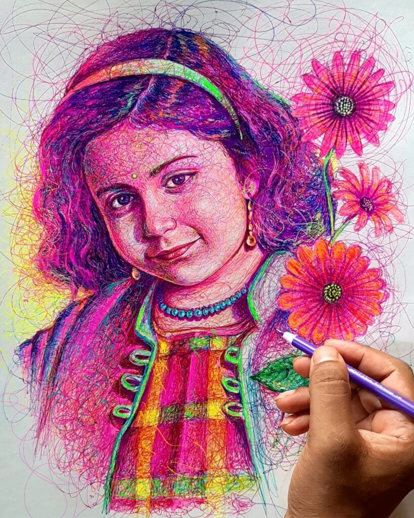 Mix Media Handmade Pen Sketch Size 6 x 8 Inch (No Ai)