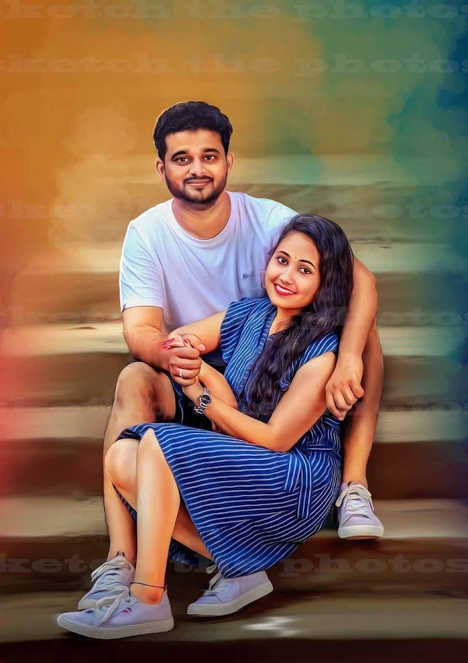 Cute Couple Handmade Digital Oil Painting 8 x 12 Inch ( No Ai Work)