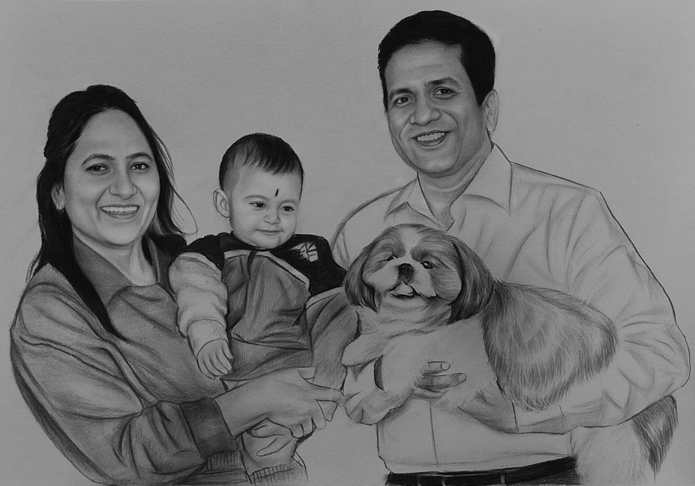 Family Real Handmade sketch Made on canvas (16 x 24 Inch No Ai Work