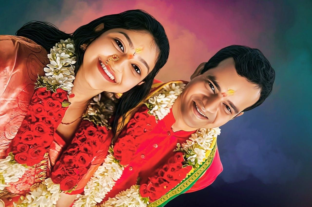 💞 Couple Handmade Digital Oil Painting (12 x 18 Inch) – 100% No AI Work