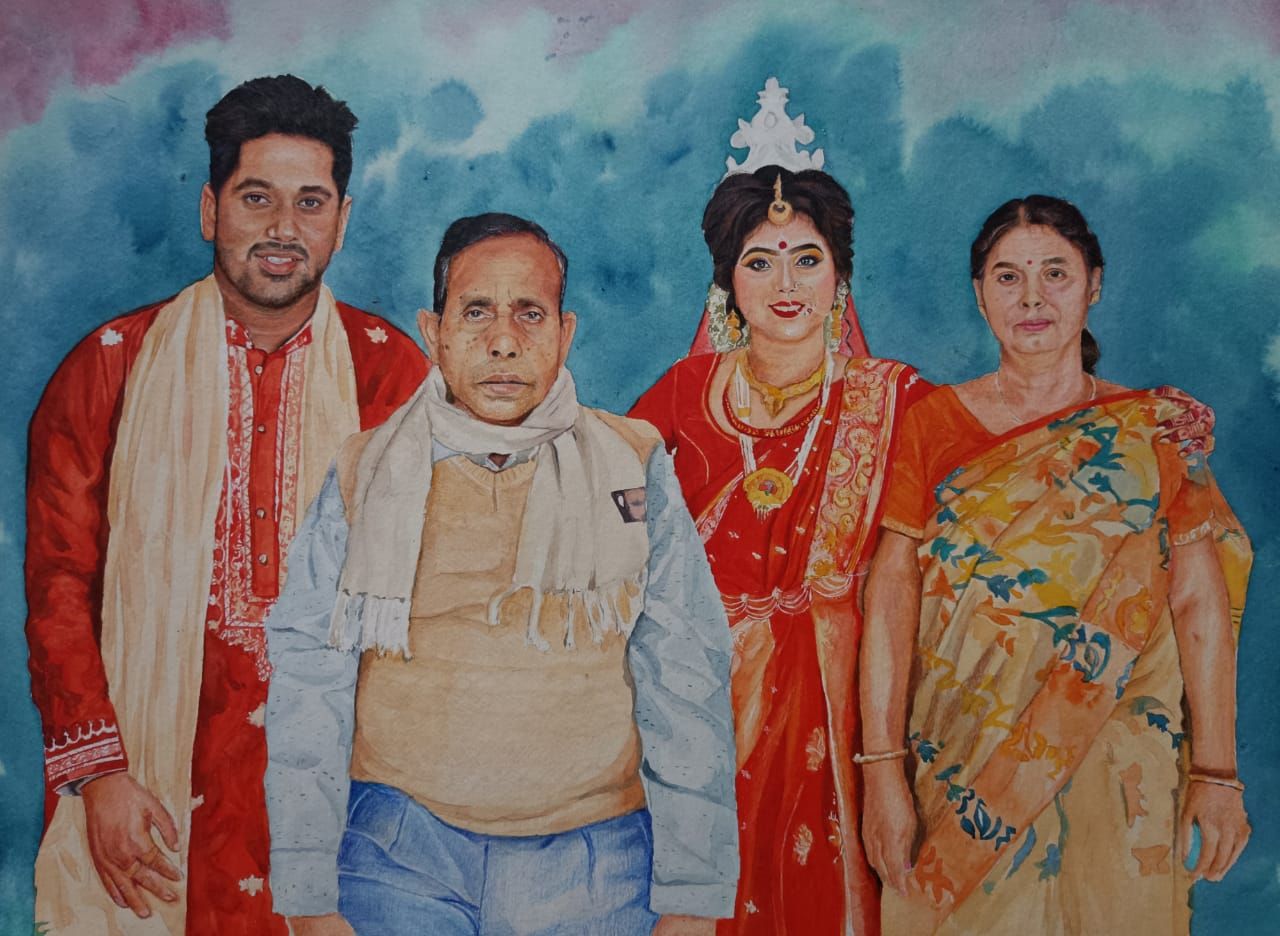 Real Handmade Oil Painting Family Art (Canvas Painting 16 x 24 Inch)