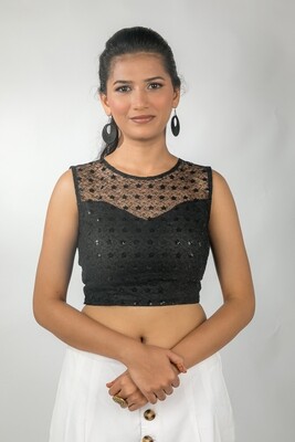 Black Embroidered Net Saree Blouse