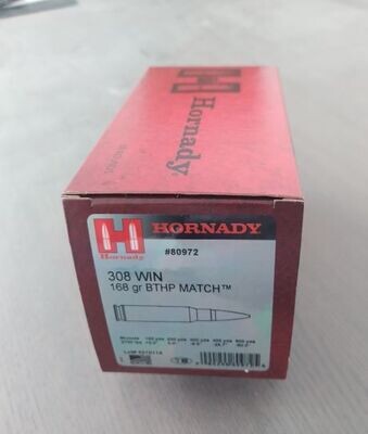 Hornady 308 WIN 168 grain BTHP Match