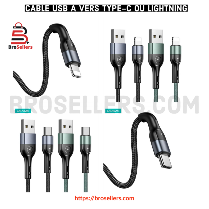2X CABLE USB A VERS USB-C TO LIGHTNING