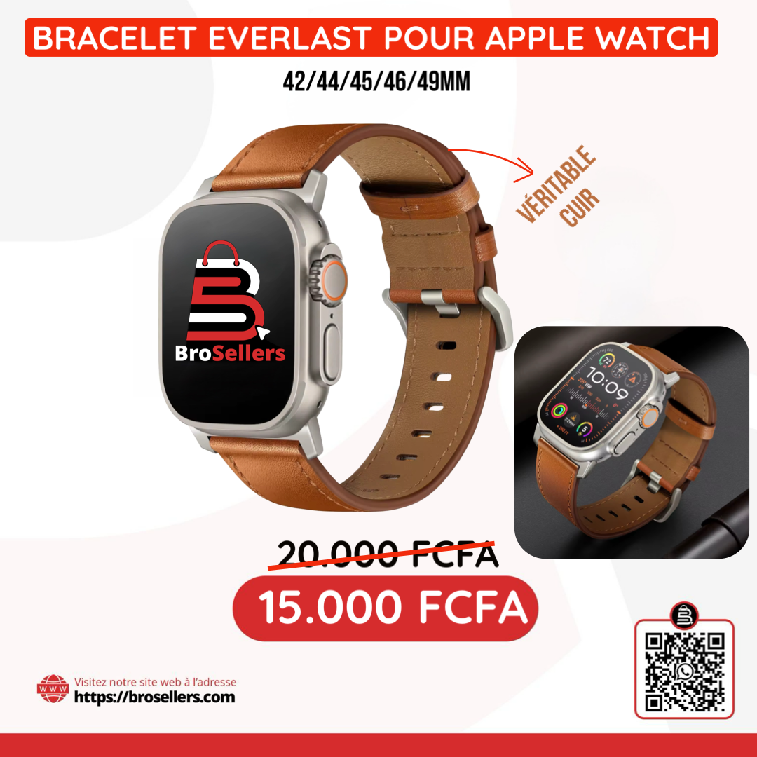 BRACELET EN CUIR EVERLAST POUR APPLE WATCH 45/46/49MM