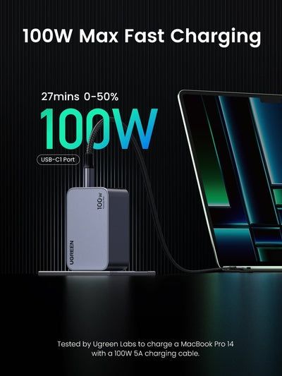 Chargeur iPhone rapide UGREEN Nexode Pro 100W 3 ports GaN