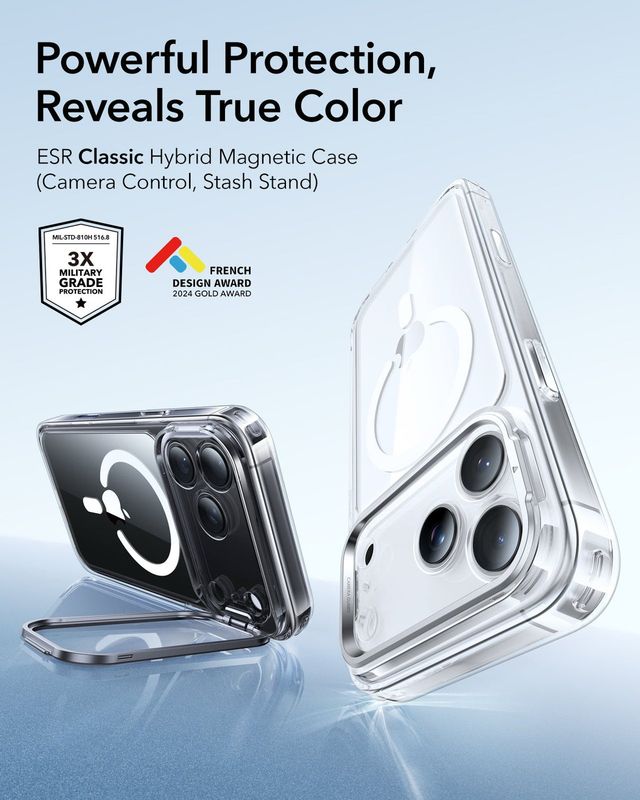 ESR Coque magnétique hybride classique pour iPhone 17 Pro Max (Bouton caméra control , support caméra)