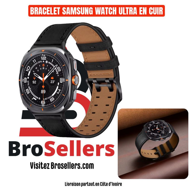 BRACELET EN CUIR EVERSTRONG POUR SAMSUNG WATCH ULTRA-NOIR