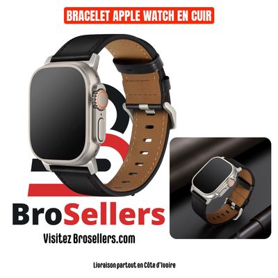 BRACELET EN CUIR EVERLAST POUR APPLE WATCH 44/45/46/49MM-NOIR