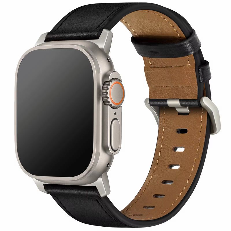 BRACELET EN CUIR EVERLAST POUR APPLE WATCH 44/45/46/49MM-NOIR