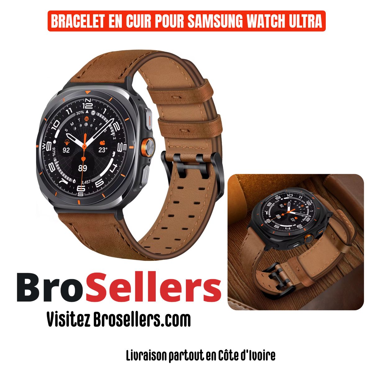 BRACELET EN CUIR EVERSTRONG POUR SAMSUNG WATCH ULTRA-MARRON