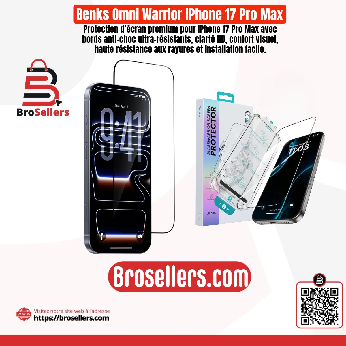 Benks OMNIWARRIOR verre trempé pour IPhone 17 pro max