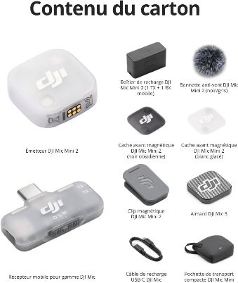 DJI Mic Mini 2 (1 émetteur + 1 récepteur mobile + boîtier de charge), micro sans fil, autonomie de 24 h, ultraléger, idéal pour les vlogs et les streaming