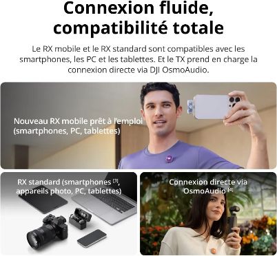 DJI Mic Mini 2 (1 émetteur + 1 récepteur standard), micro cravate sans fil ultra -légère de 11,5 h d'autonomie, charge rapide, réduction du bruit, idéal pour les vlogs