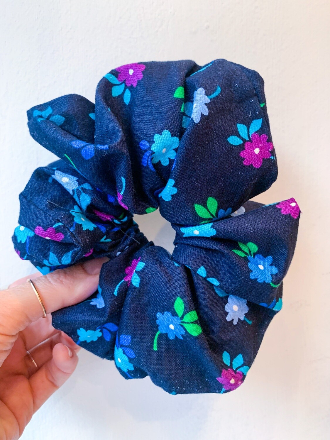 Billy Bamboo Teal Flowers Scrunchie