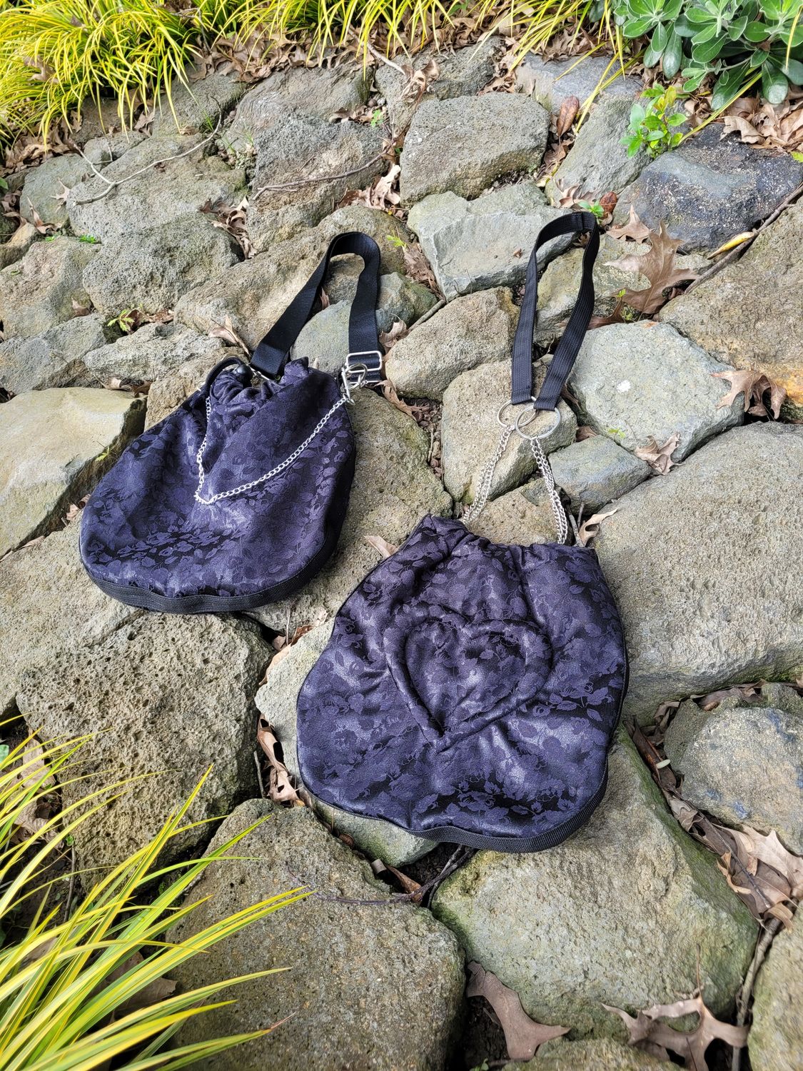 BLACK SATIN BROCADE CROSSBODY